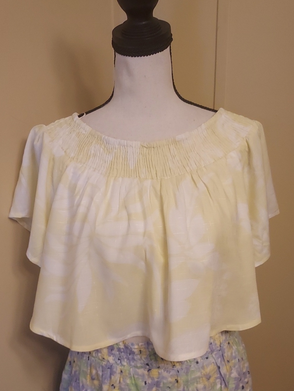 Women’s Cream Off-Shoulder Smocked Yoke Top